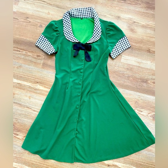 None Dresses & Skirts - Women's 50s 60s Vintage Style Cocktail Swing Retro Green Dress Size Large